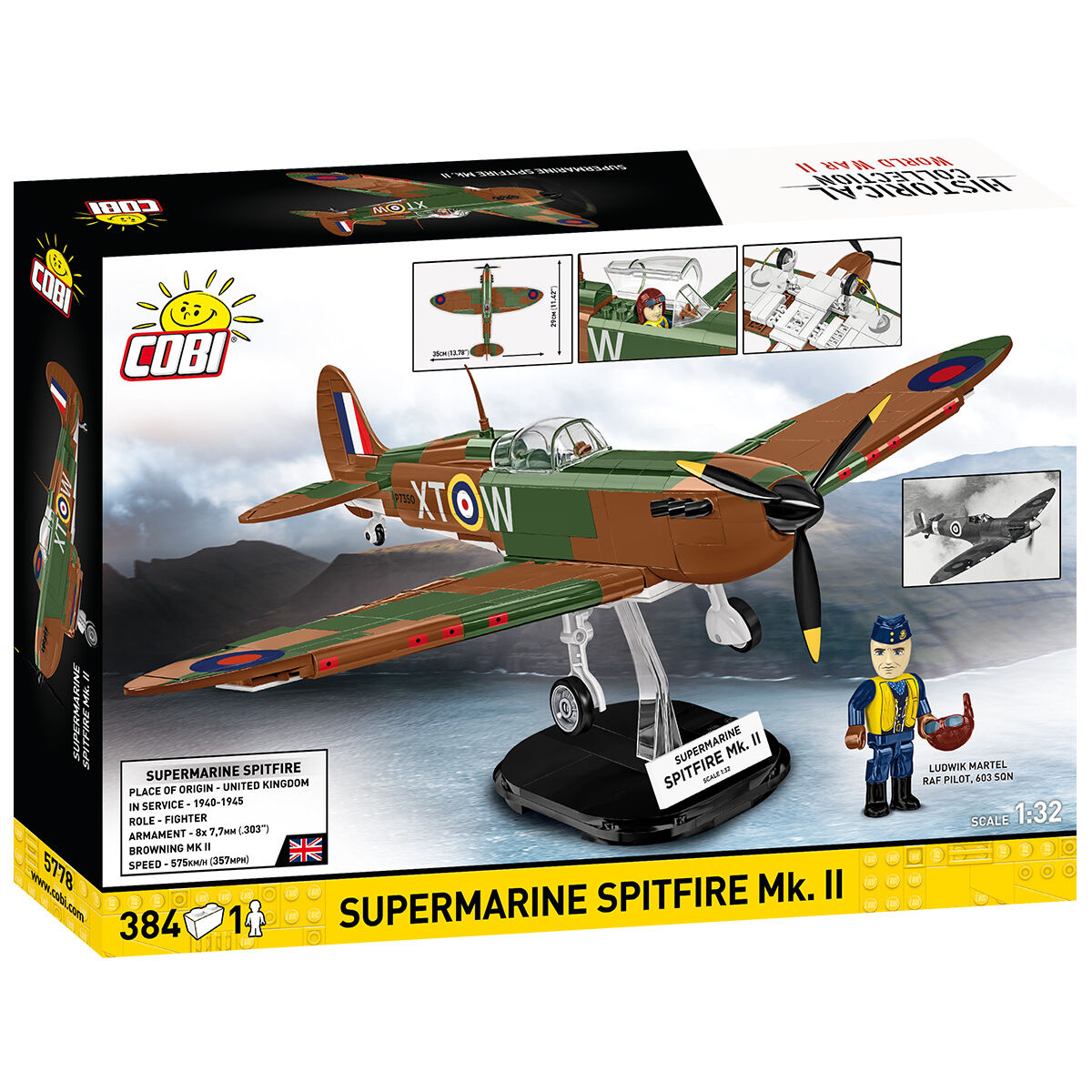 Opakowanie zestawu z modelem Supermarine Spitfire Mk.II i figurką pilota