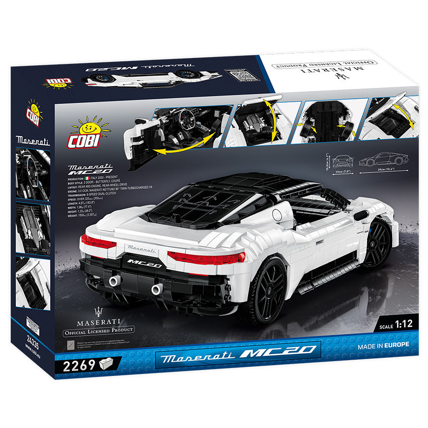 Model Maserati MC20 z klocków widziany od tyłu