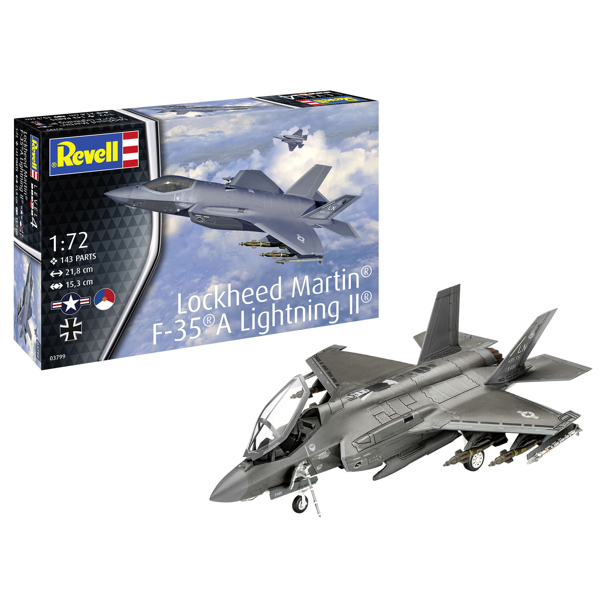 Złożony model Lockheed Martin F-35A Lightning II z opakowaniem