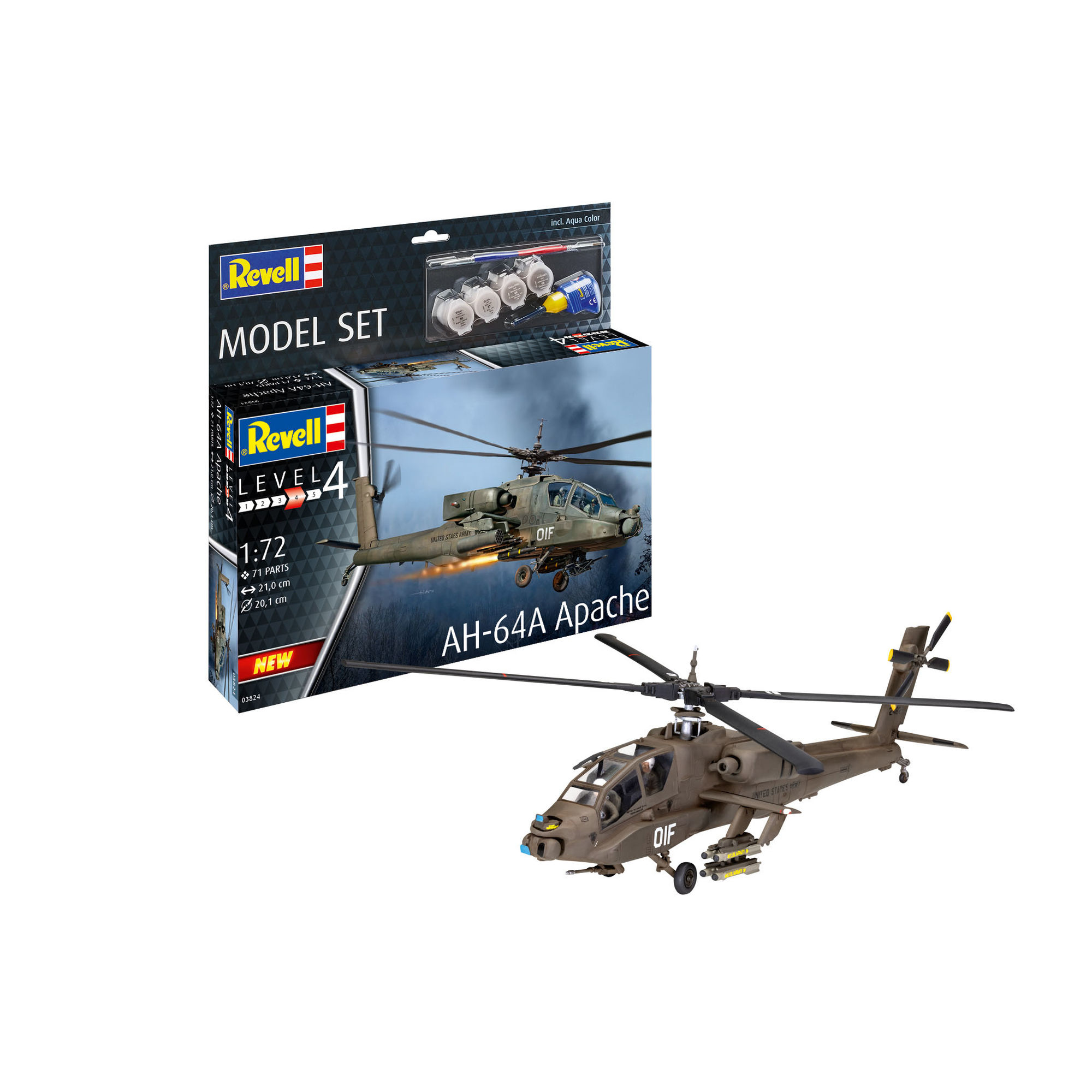Złożony model śmigłowca AH-64A Apache z opakowaniem zestawu