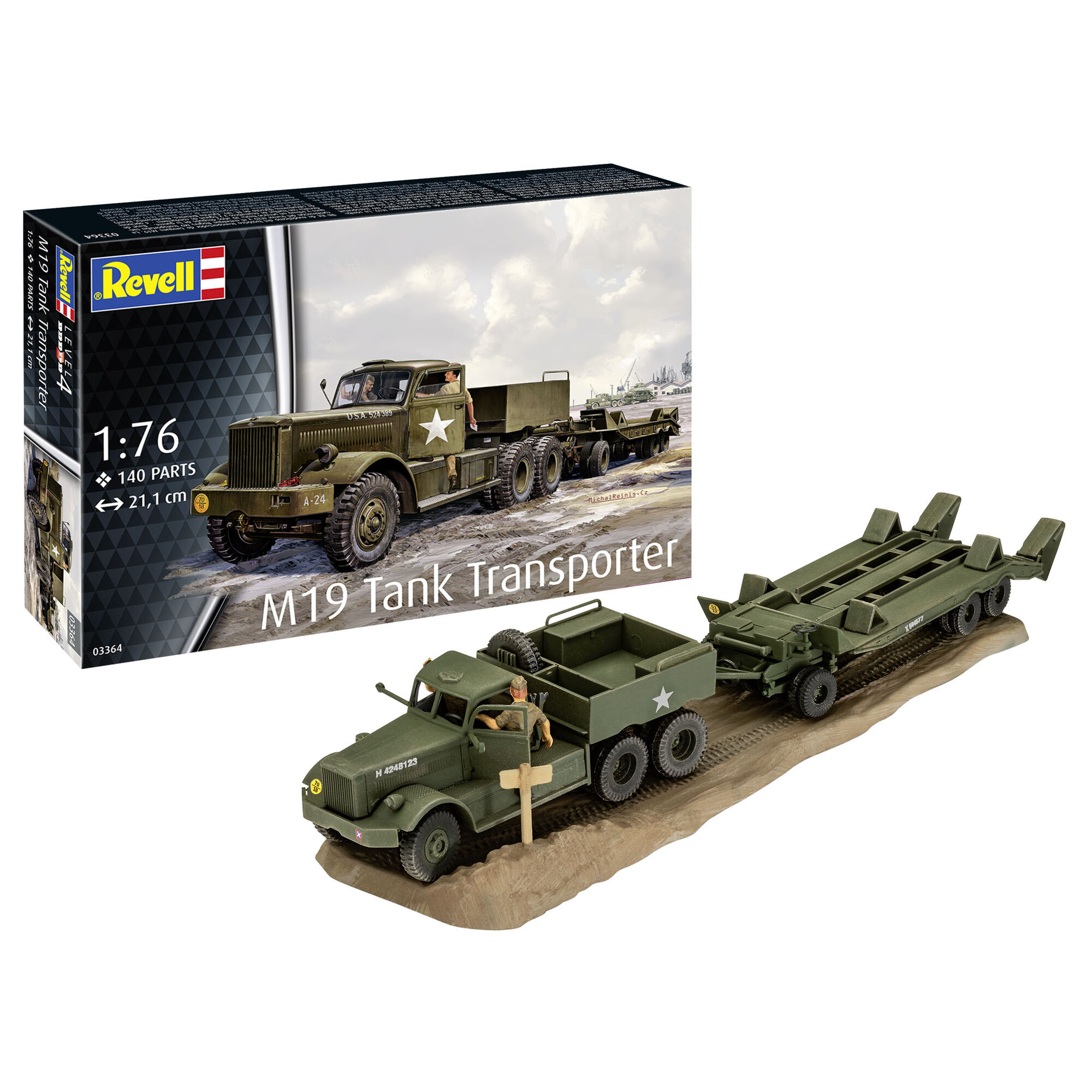 Złożony model transportera M19 z przyczepą na podstawie dioramy