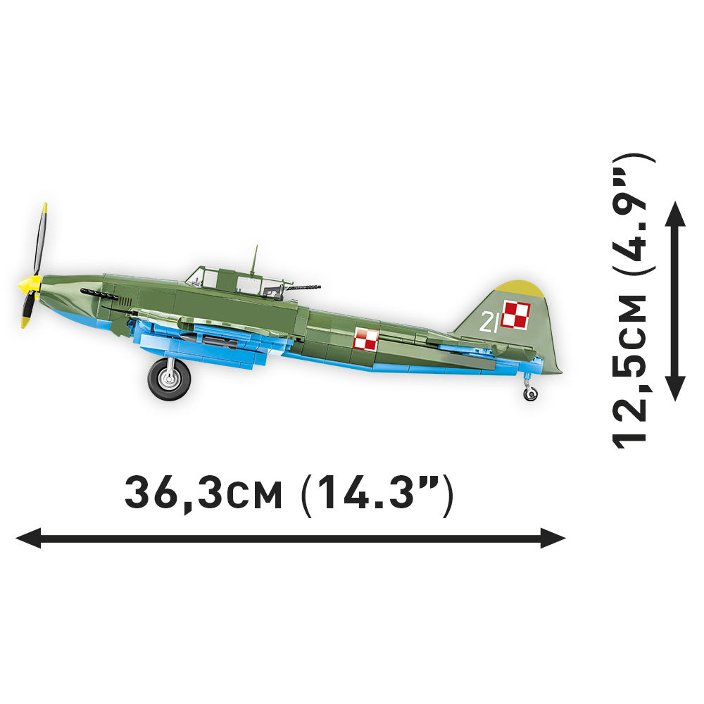 Boczny widok modelu Ił-2M3 z wymiarami