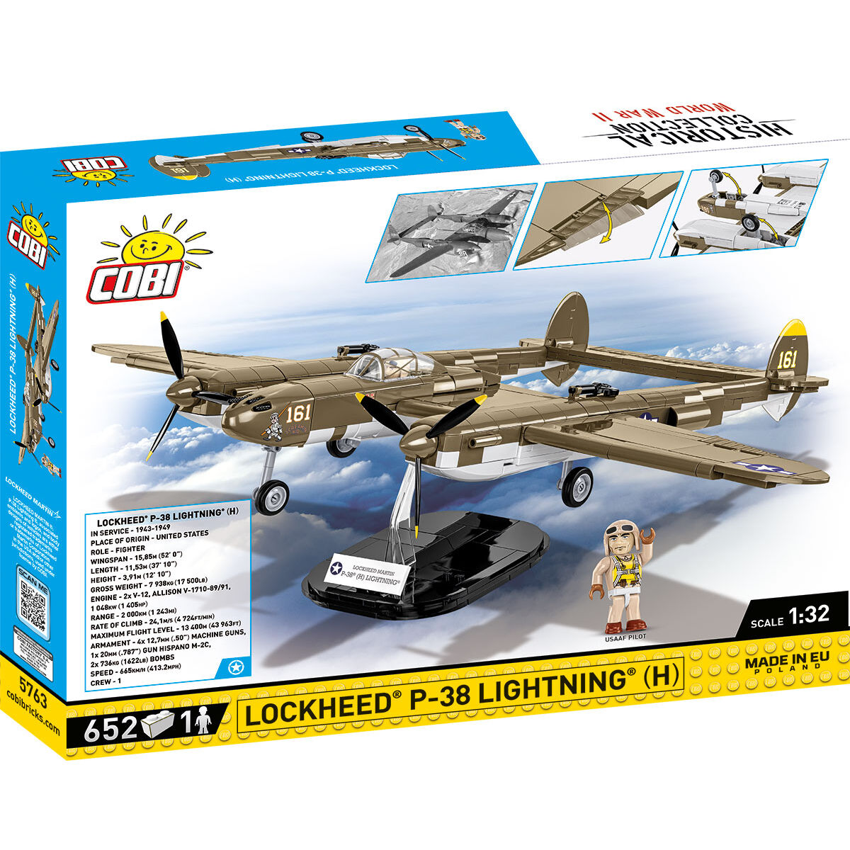 Model Lockheed P-38H Lightning z figurką pilota i podstawką