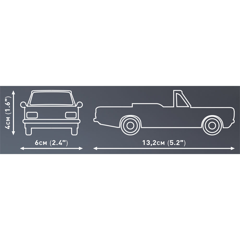 Wymiary modelu Opel Rekord C: 13,2 cm długości, 6 cm szerokości i 4 cm wysokości
