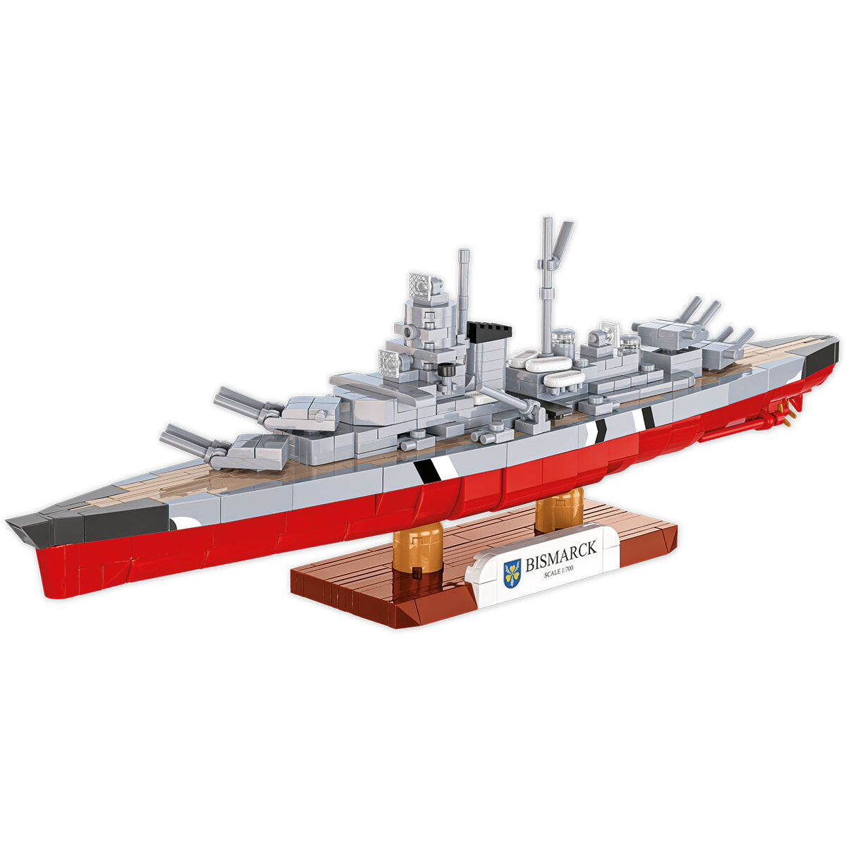 Model pancernika Bismarck na podstawce
