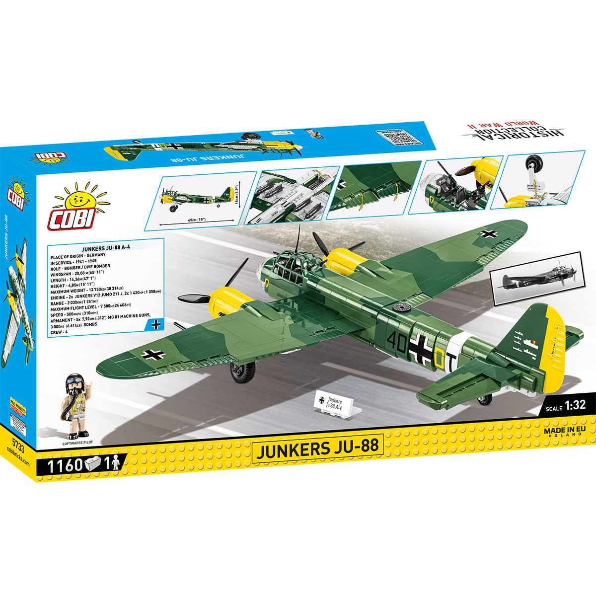 Model Junkersa Ju-88 z widokiem na opakowanie i elementy konstrukcji