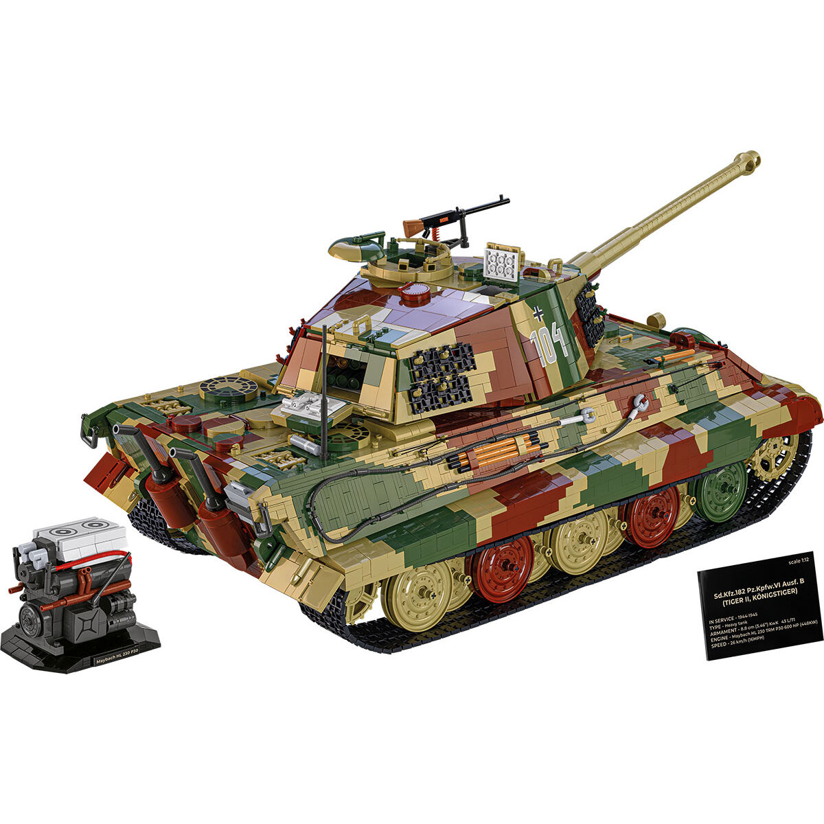 Tiger II Königstiger z wyjmowanym silnikiem i tabliczką ekspozycyjną
