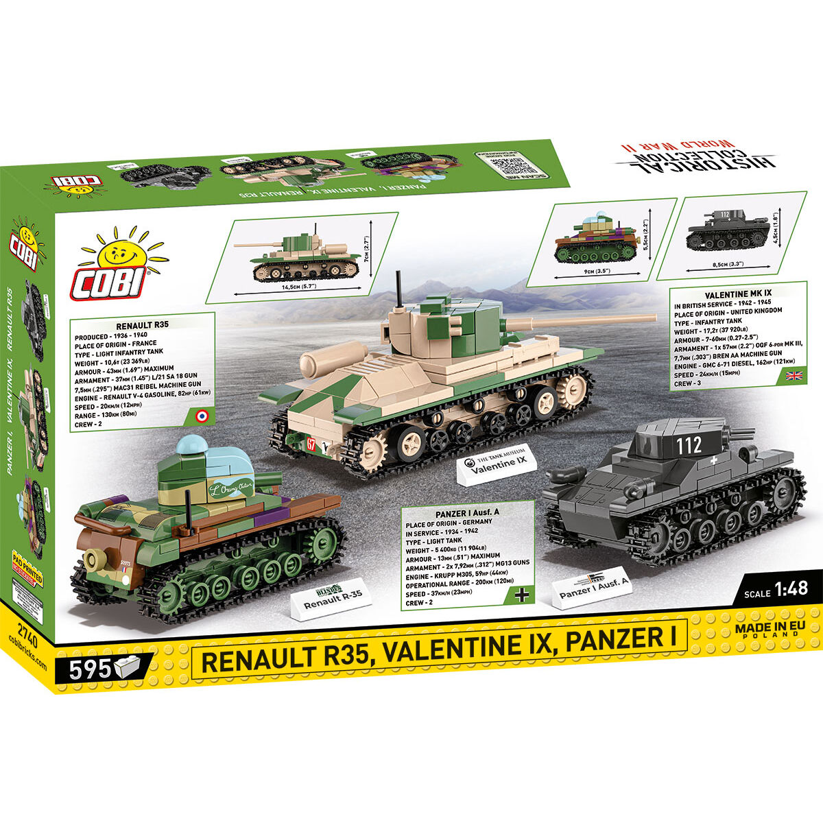 Trzy modele czołgów COBI w skali 1:48 wraz z informacjami o zestawie