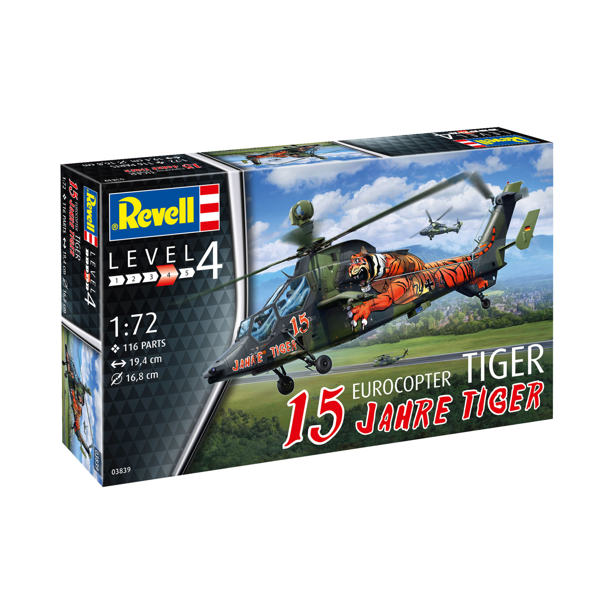 Model Eurocopter Tiger w malowaniu 15 Years oraz pudełko zestawu
