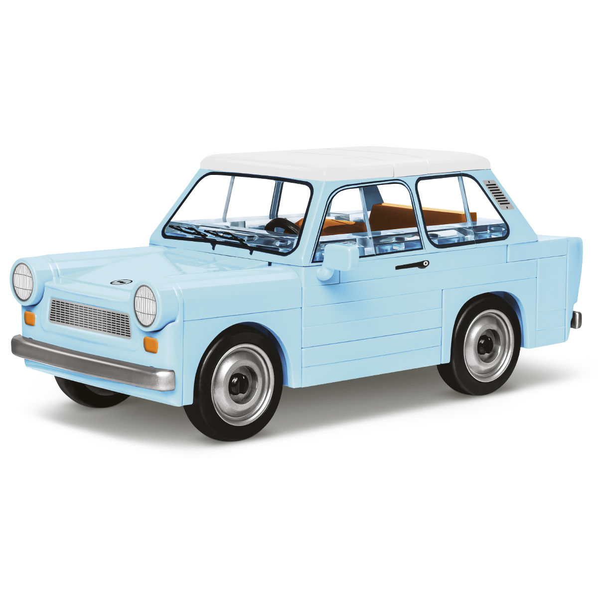 Model Trabanta 601 Deluxe z klocków w jasnoniebieskim kolorze