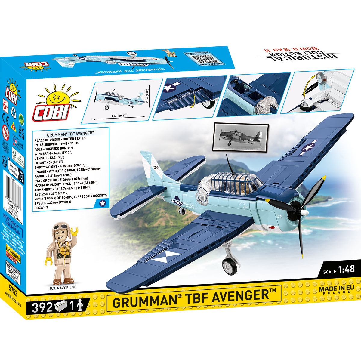 Model Grumman TBF Avenger z figurką pilota i opakowaniem