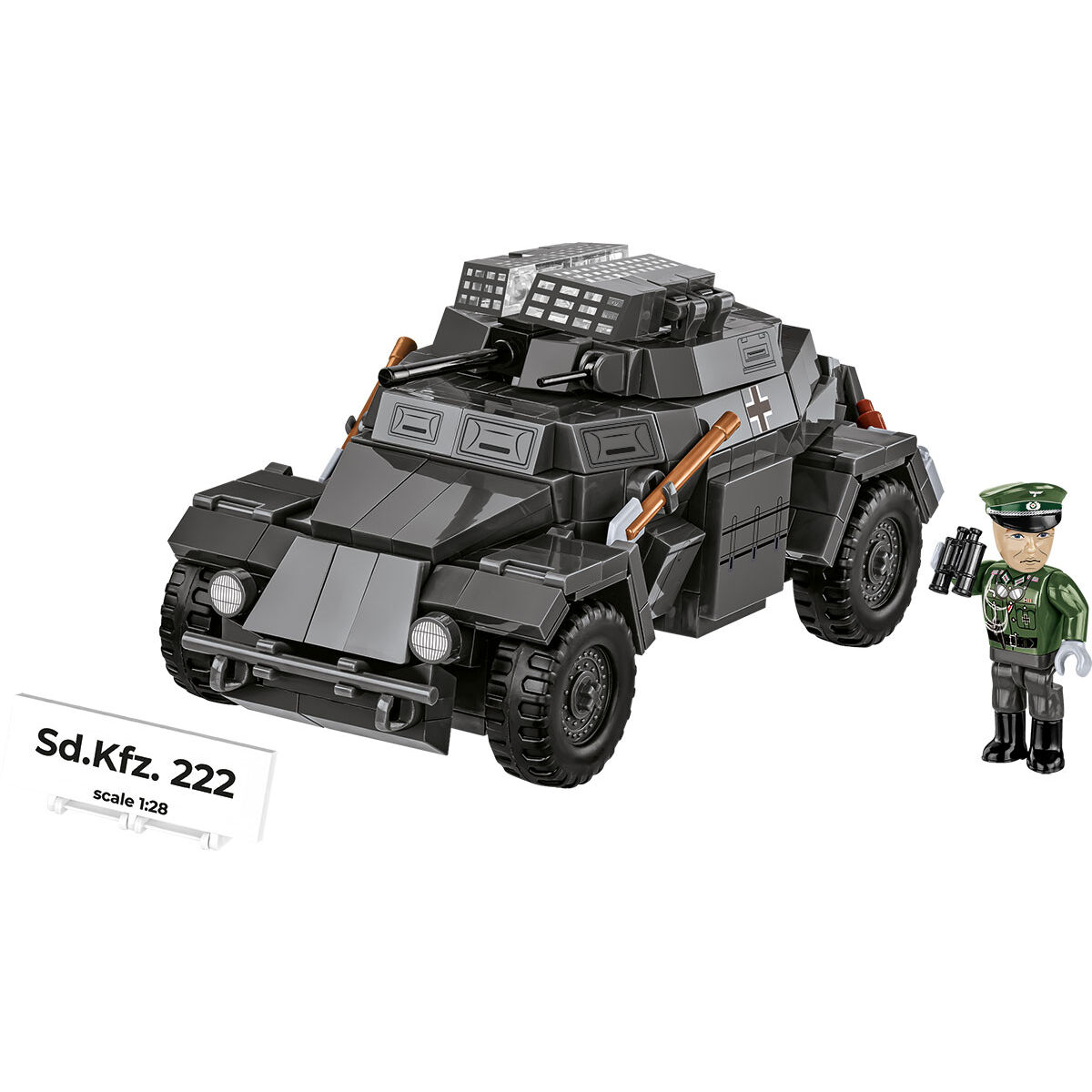 Model Sd.Kfz. 222 z figurką porucznika od frontu