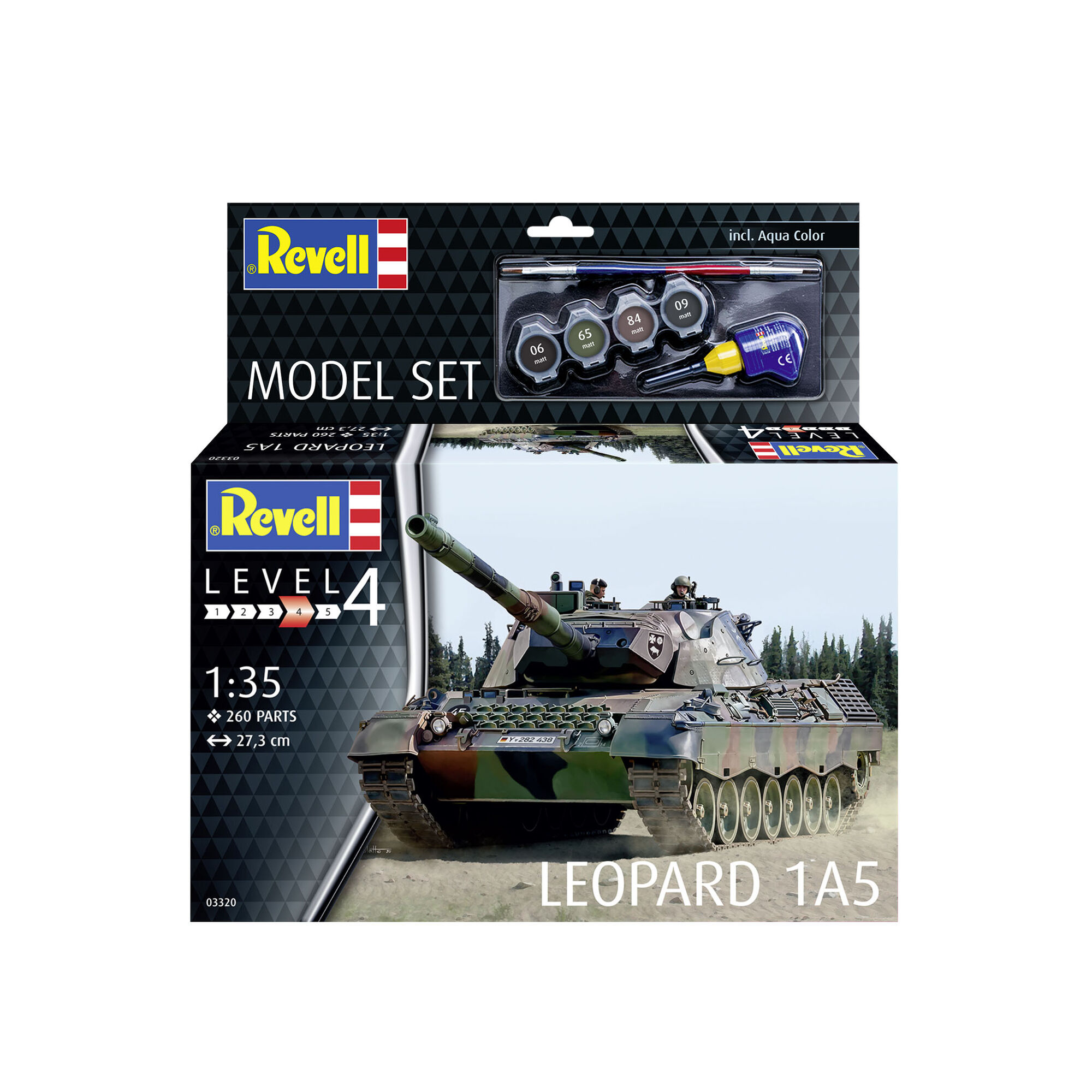 Opakowanie zestawu modelarskiego Revell Leopard 1A5 z farbami