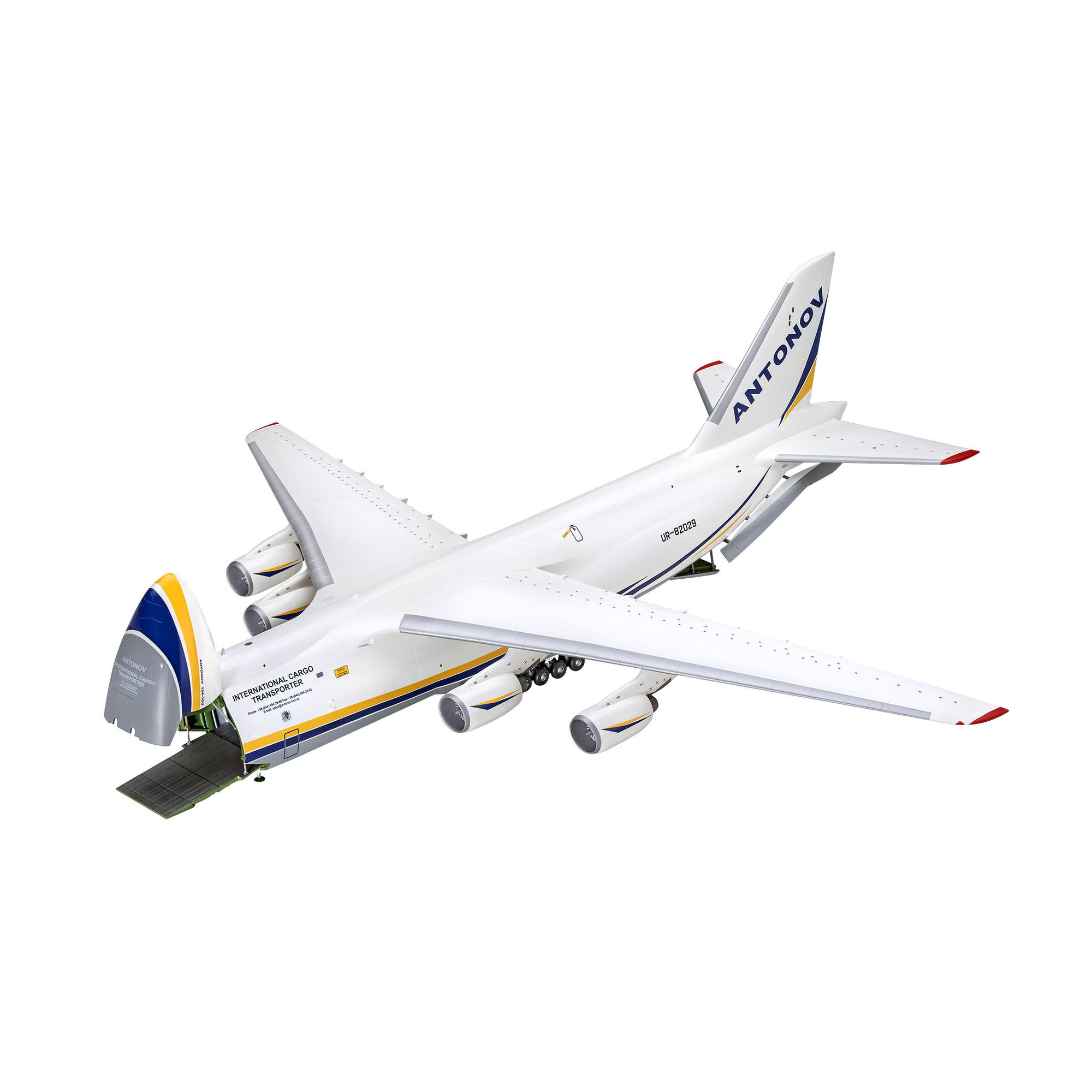 Złożony model Antonov An-124 Rusłan z otwartą przednią rampą załadunkową