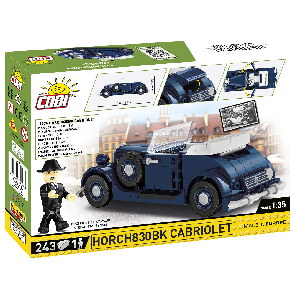 Pudełko zestawu z modelem Horch 830BK Cabriolet i figurką Stefana Starzyńskiego