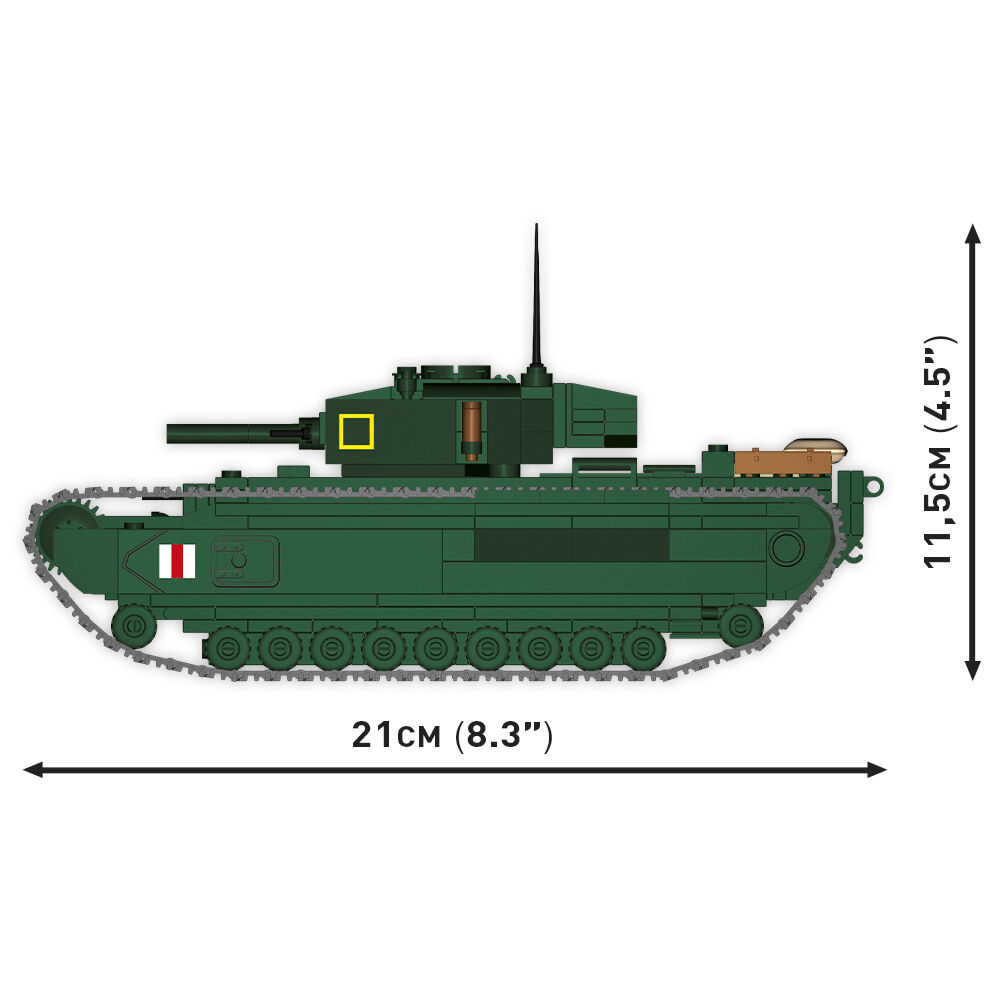 Boczny widok modelu z wymiarami