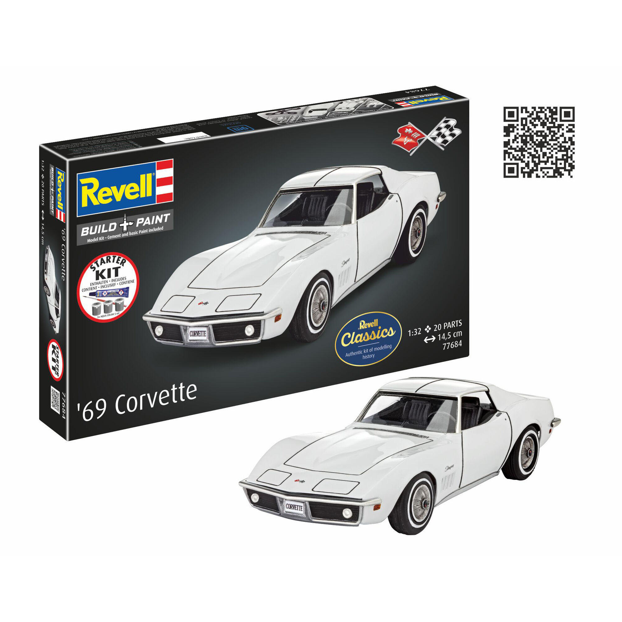 Gotowy model Corvette C3 obok pudełka
