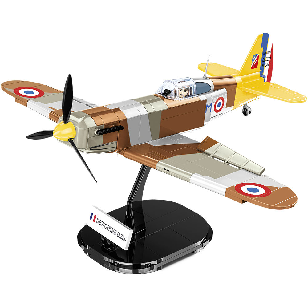 Zbudowany model Dewoitine D.520 na podstawce