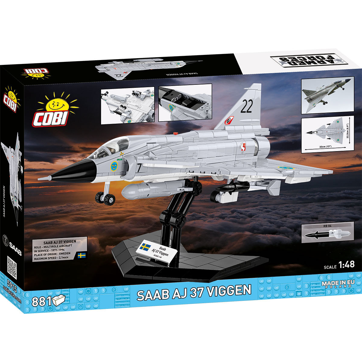Model Saab JA 37 Viggen na podstawce ekspozycyjnej