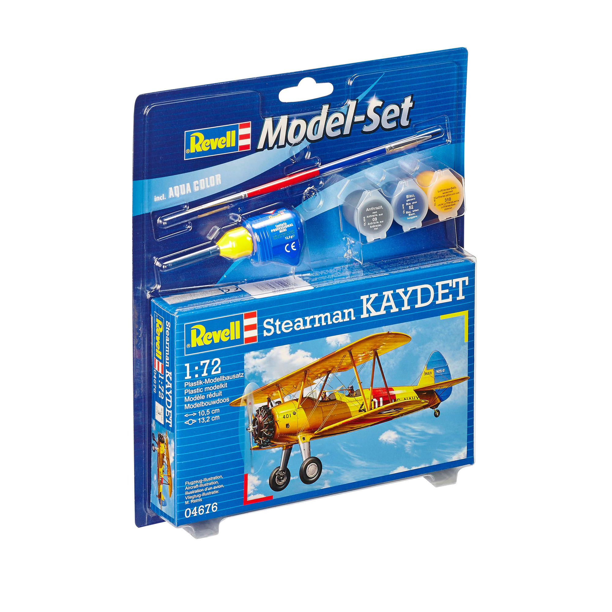 Zestaw modelarski Stearman Kaydet w opakowaniu pod kątem