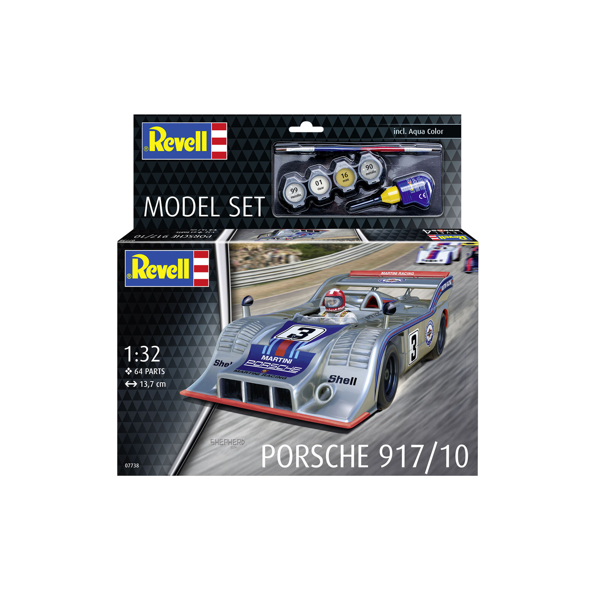 Pudełko zestawu modelarskiego Revell Porsche 917/10 w skali 1:32