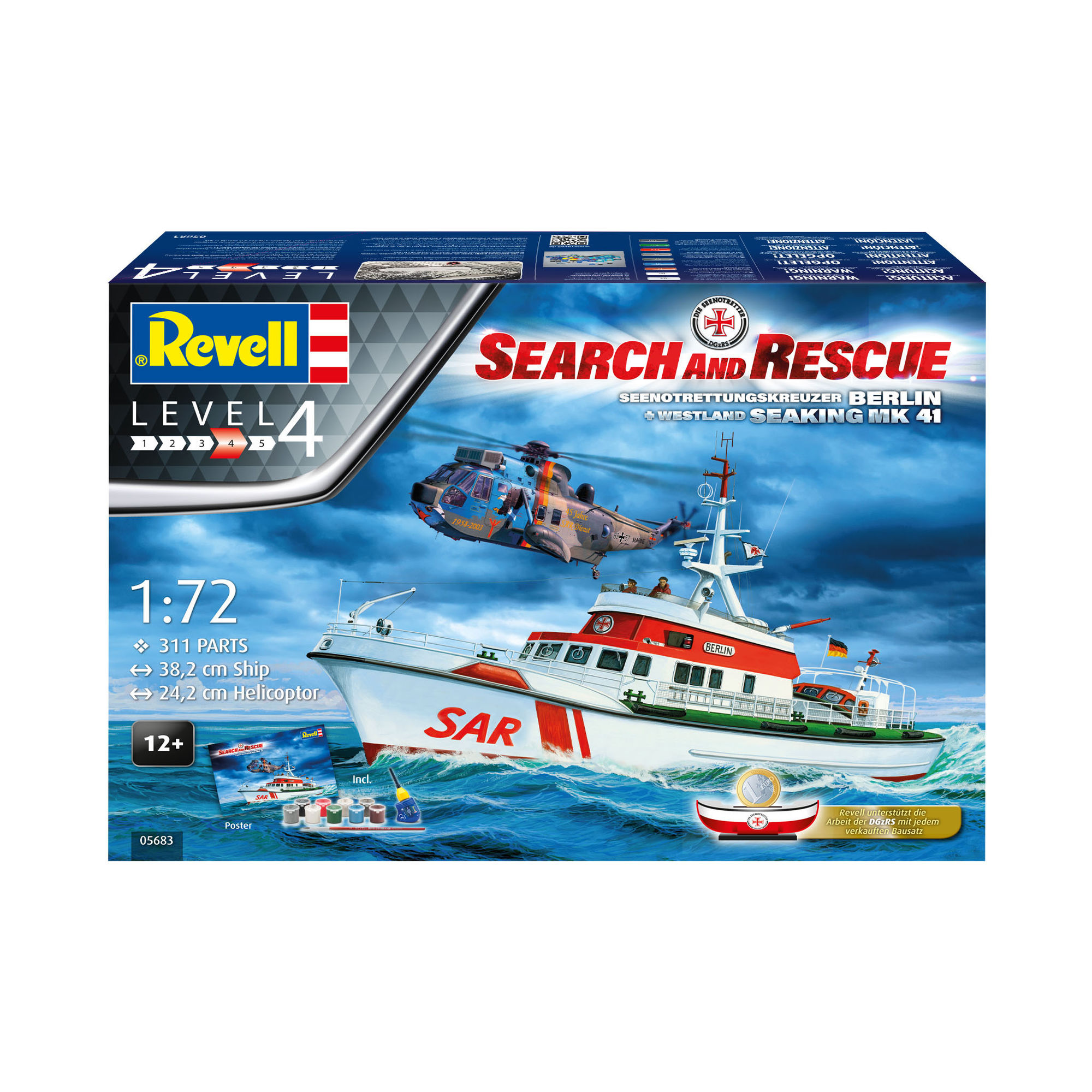Pudełko zestawu modeli SAR Berlin i Sea King w skali 1:72