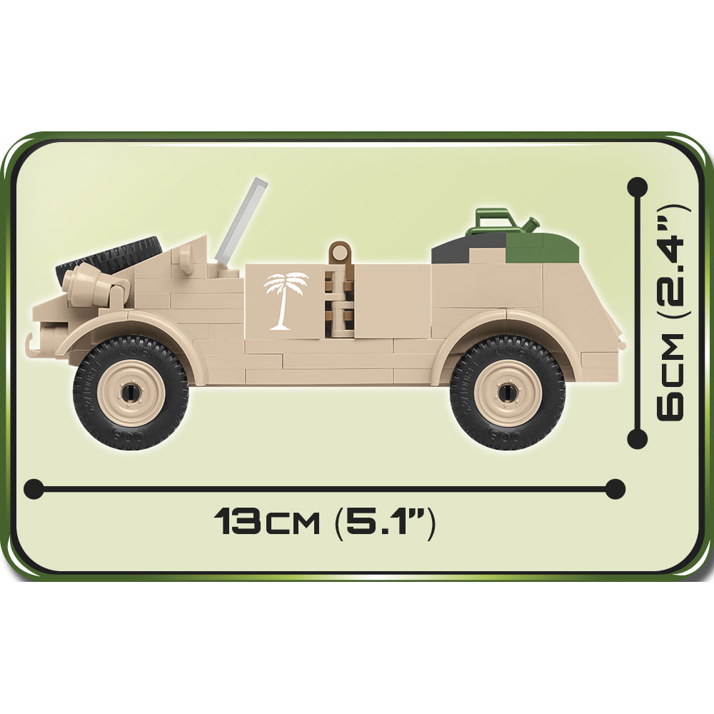 Boczny widok modelu VW Typ 82 Kübelwagen z wymiarami