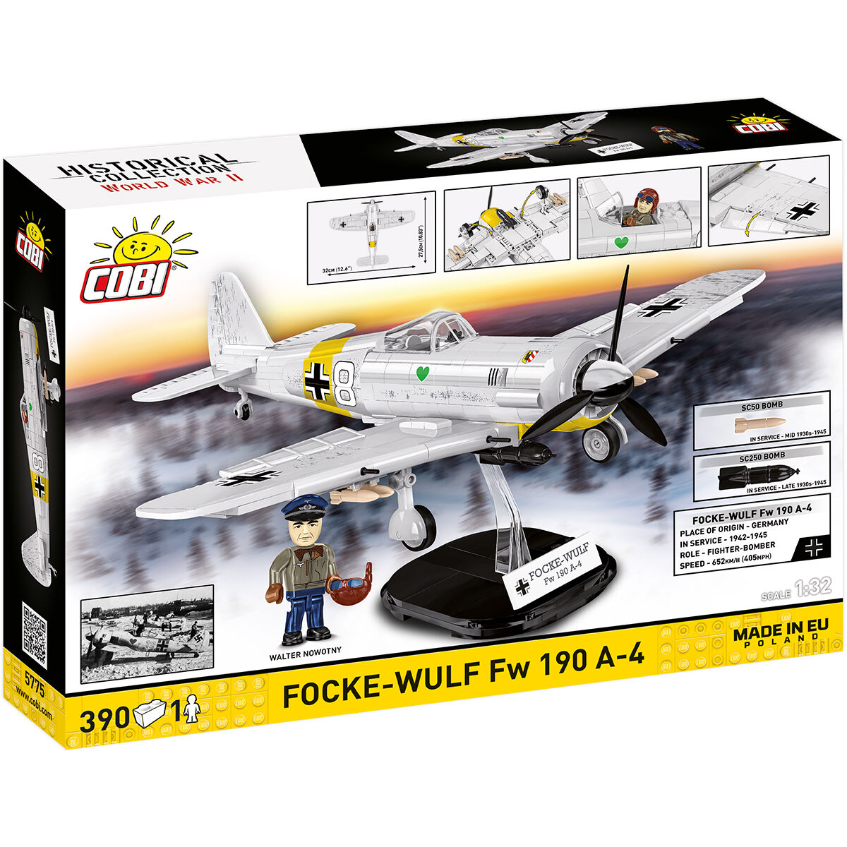Model Focke-Wulf Fw 190 A-4 na podstawce ekspozycyjnej