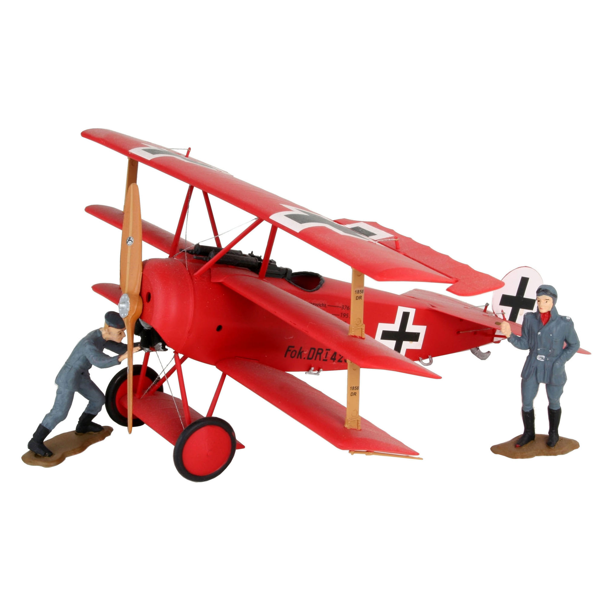 Zbliżenie modelu Fokkera Dr.1 od strony silnika i kabiny