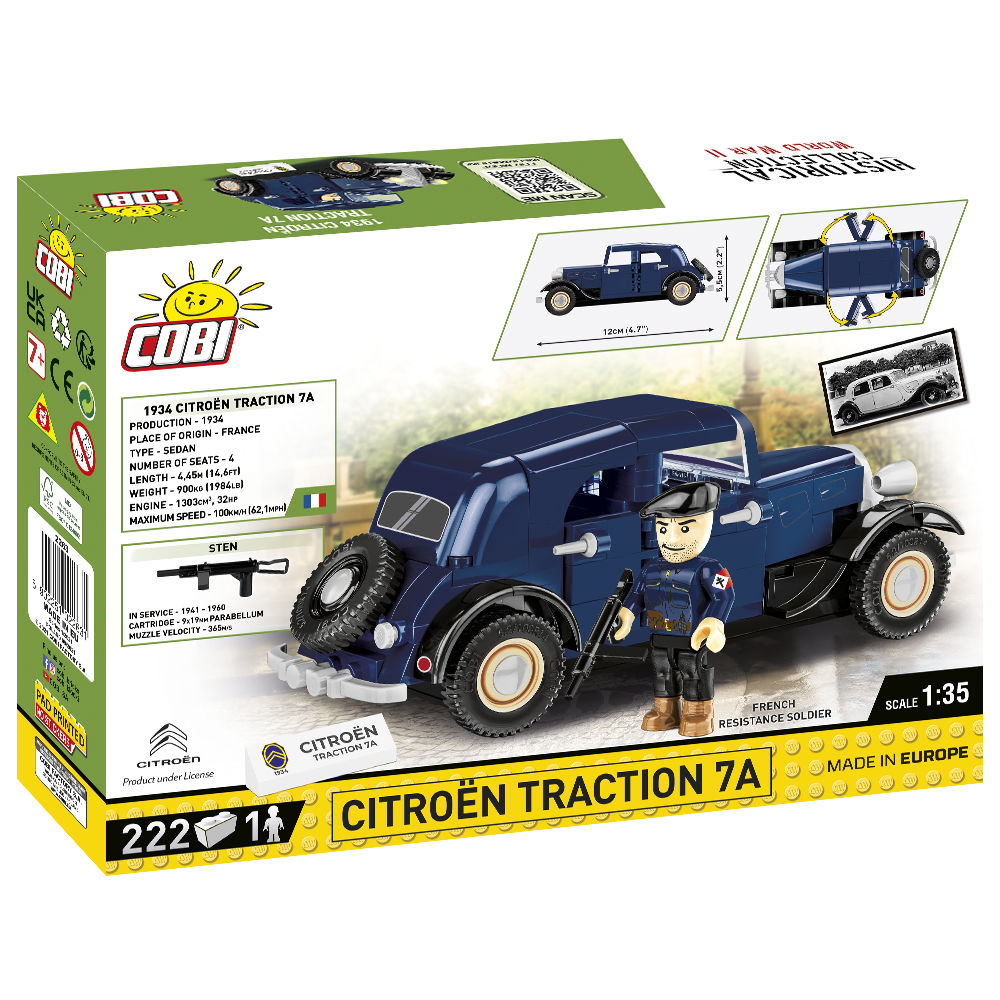 Pudełko zestawu z modelem Citroën Traction 7A i figurką żołnierza Ruchu Oporu