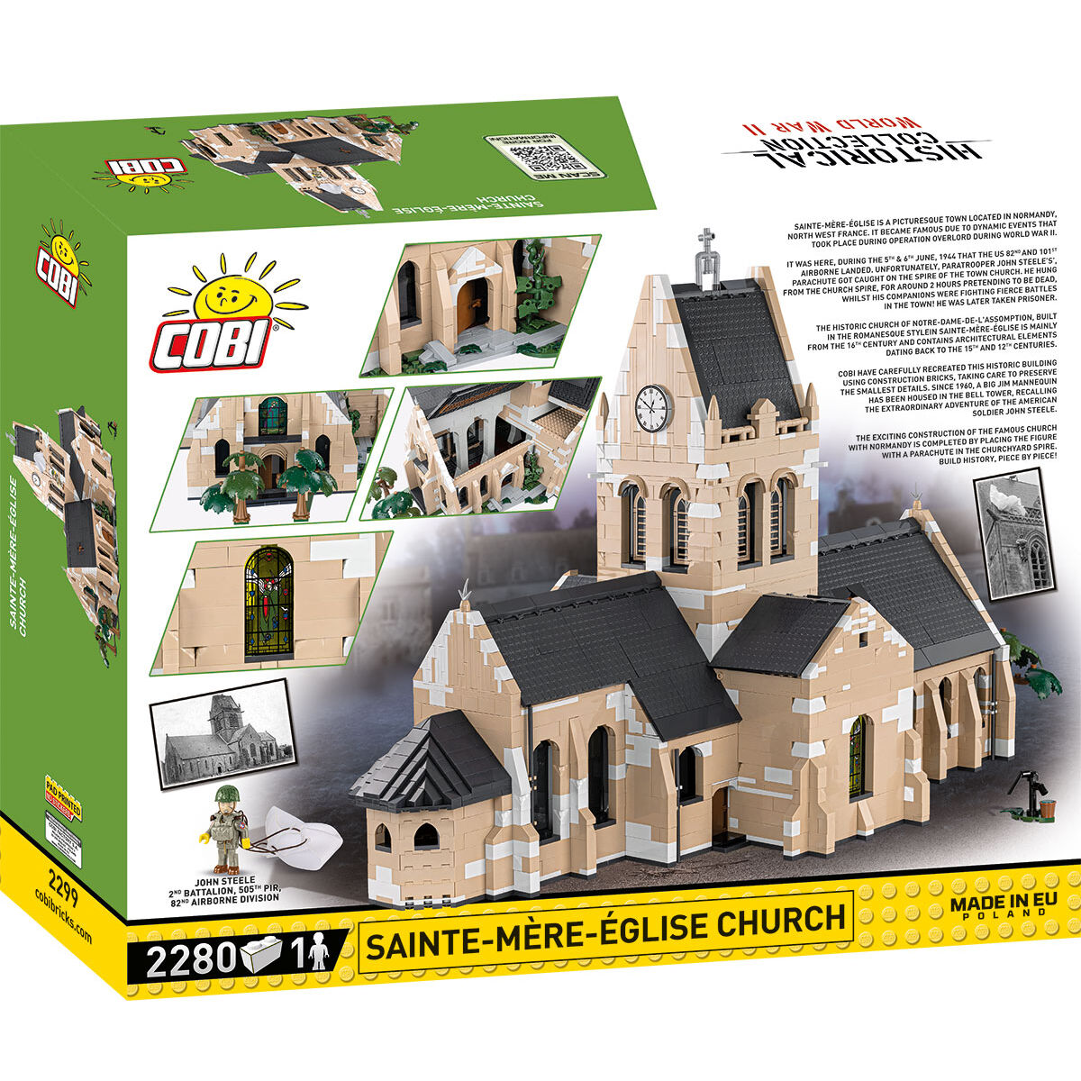 Model kościoła Sainte-Mère-Église wraz z detalami konstrukcji
