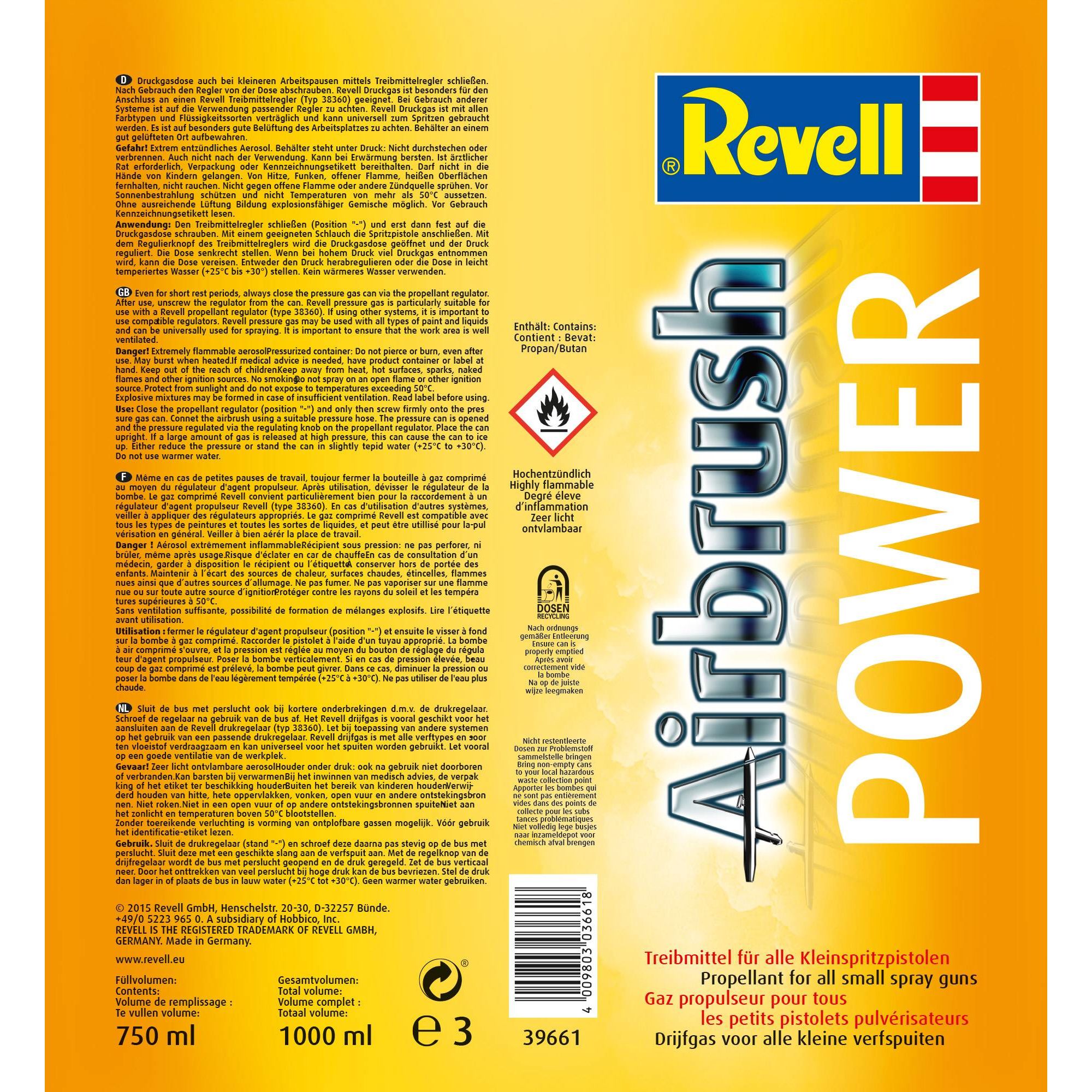 Puszka Revell Airbrush Power 750 ml z etykietą produktu