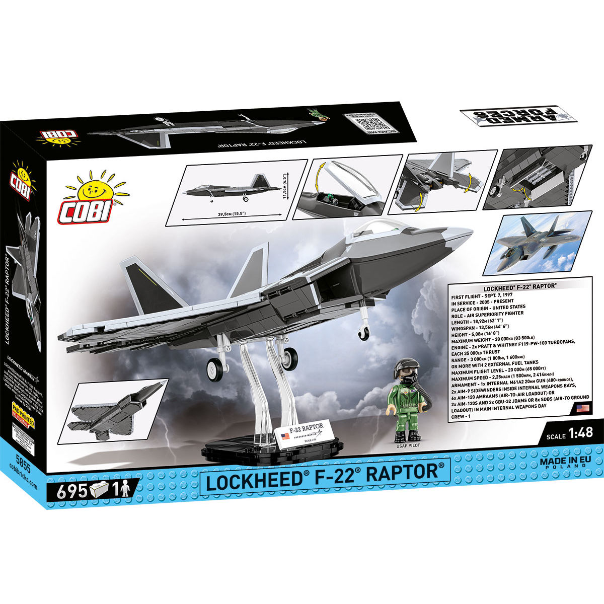 Model Lockheed F-22 Raptor z podwoziem i figurką pilota