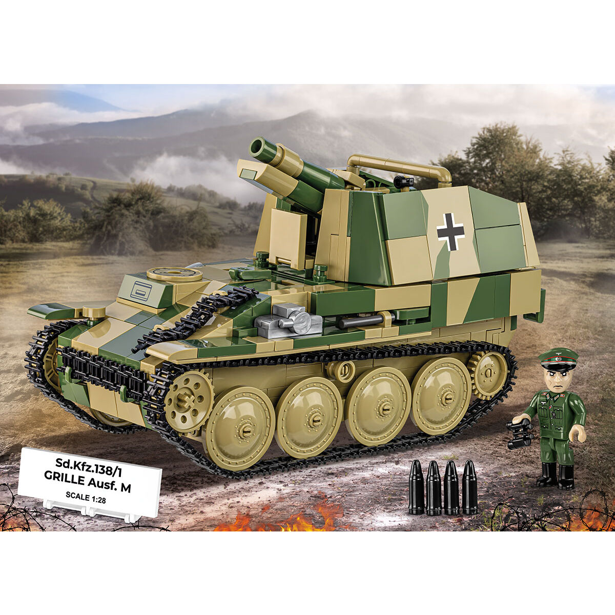 Zbudowany model Grille Ausf. M z figurką i pociskami