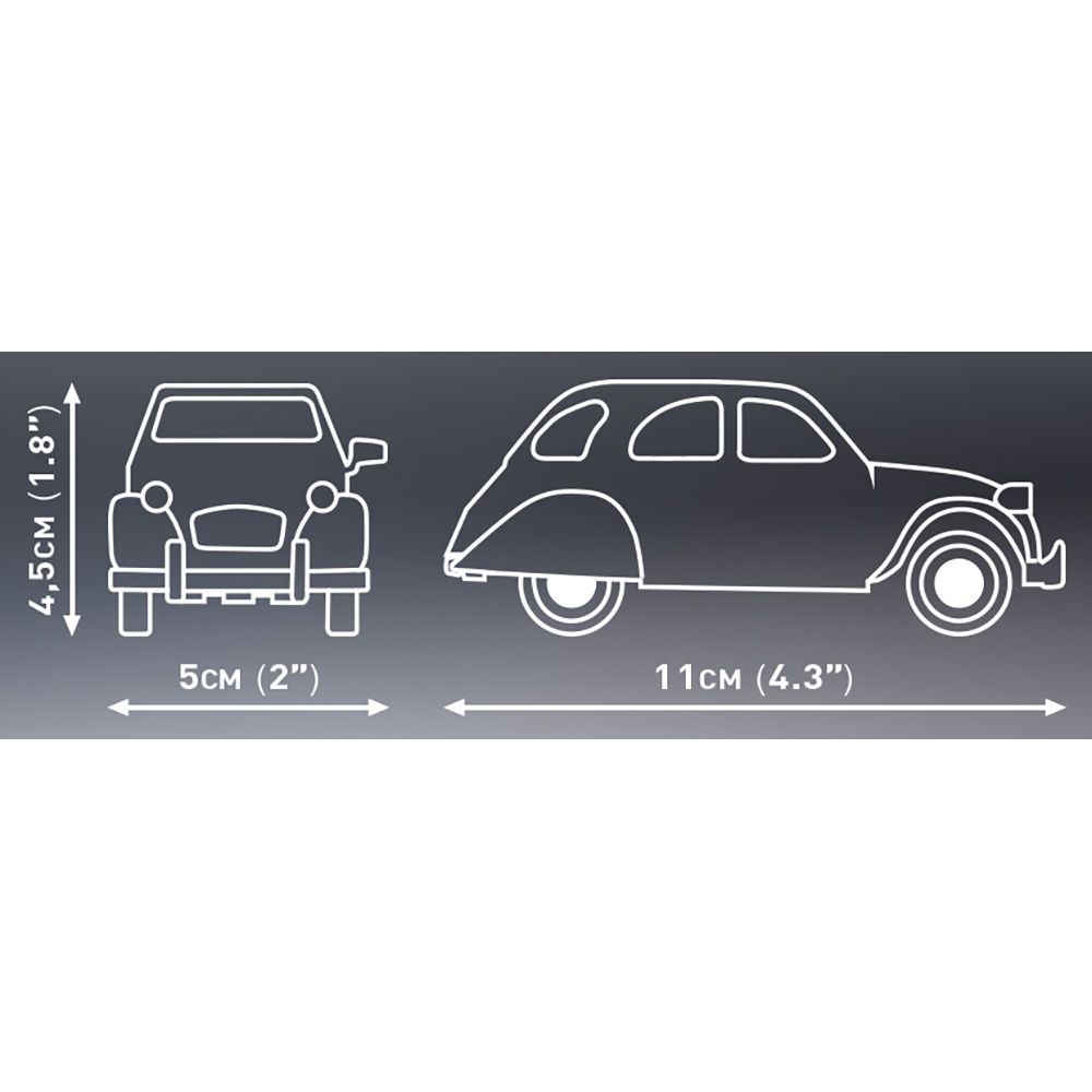 Wymiary modelu Citroëna 2CV Charleston: 11 cm długości i 4,5 cm wysokości