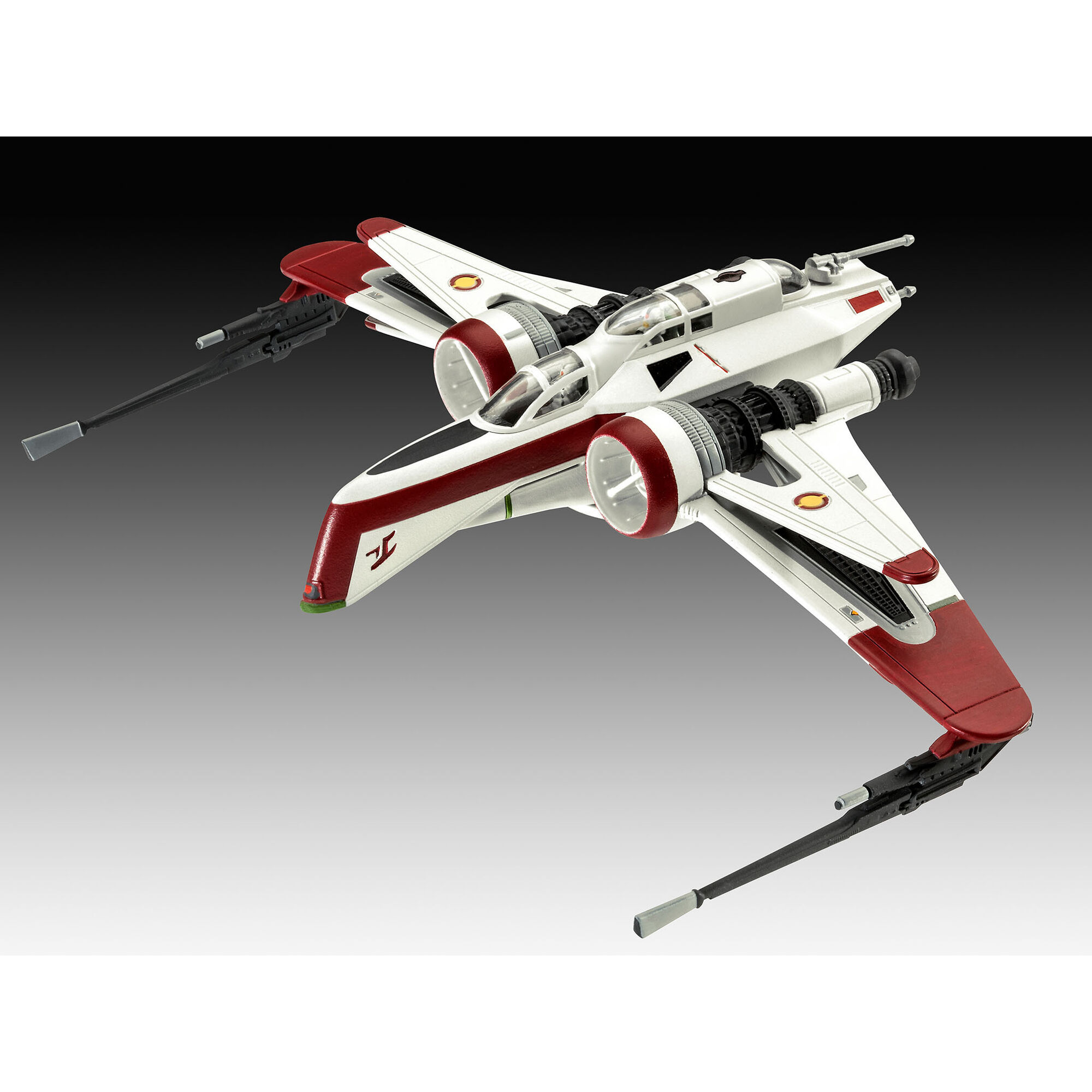 Zmontowany model myśliwca ARC-170 z rozłożonymi skrzydłami