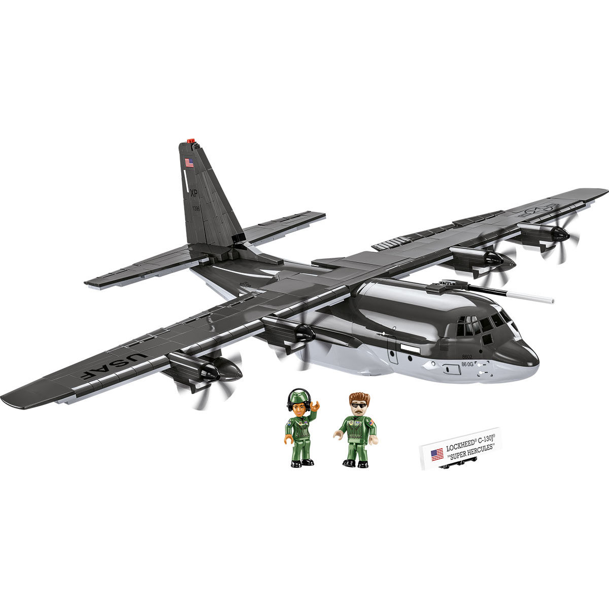 Zbudowany model Lockheed C-130J z dwiema figurkami pilotów