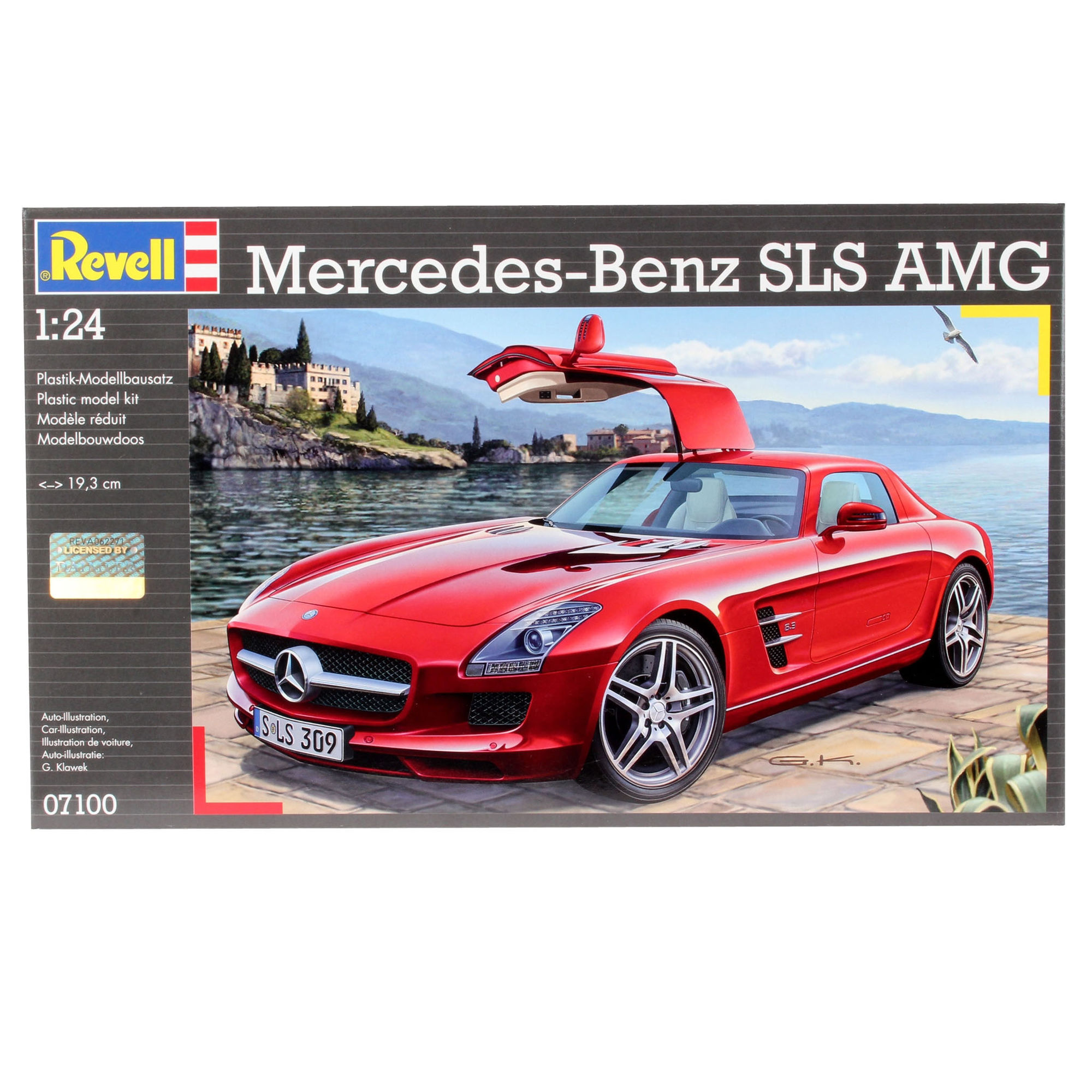Model Mercedes-Benz SLS AMG w skali 1:24 na ilustracji opakowania