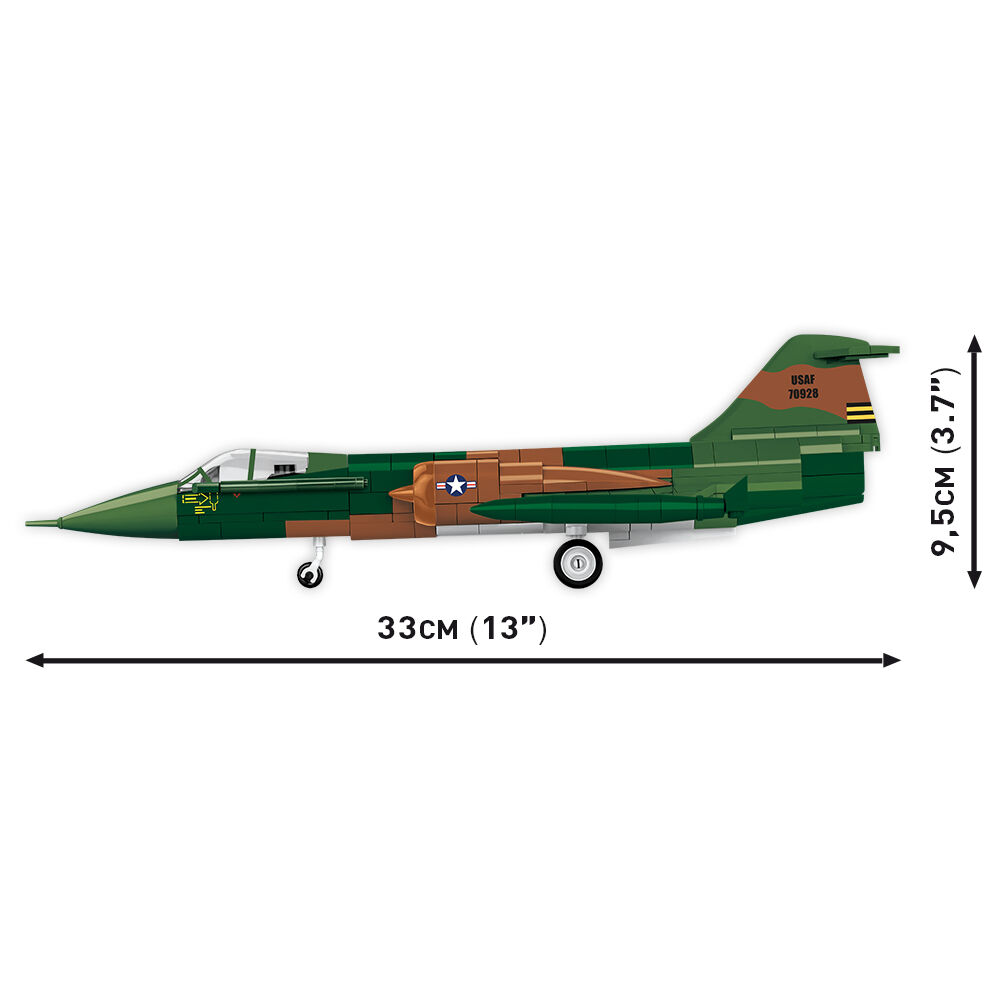 Boczny widok modelu F-104 Starfighter z wymiarami