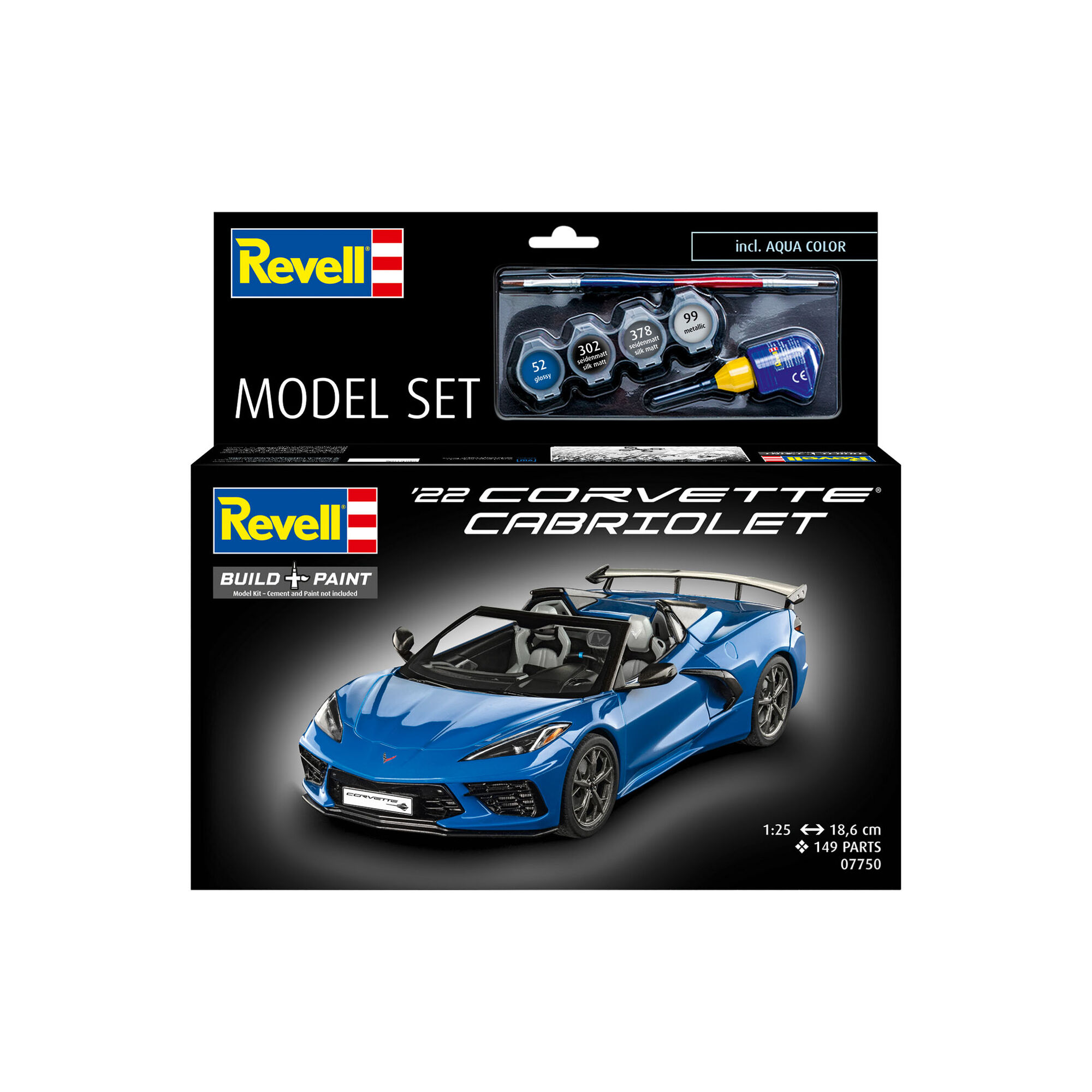 Pudełko zestawu Corvette C8 Cabriolet z farbami i akcesoriami