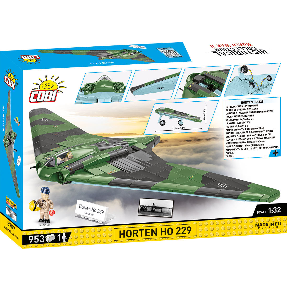 Model Horten Ho 229 z figurką pilota i tabliczką