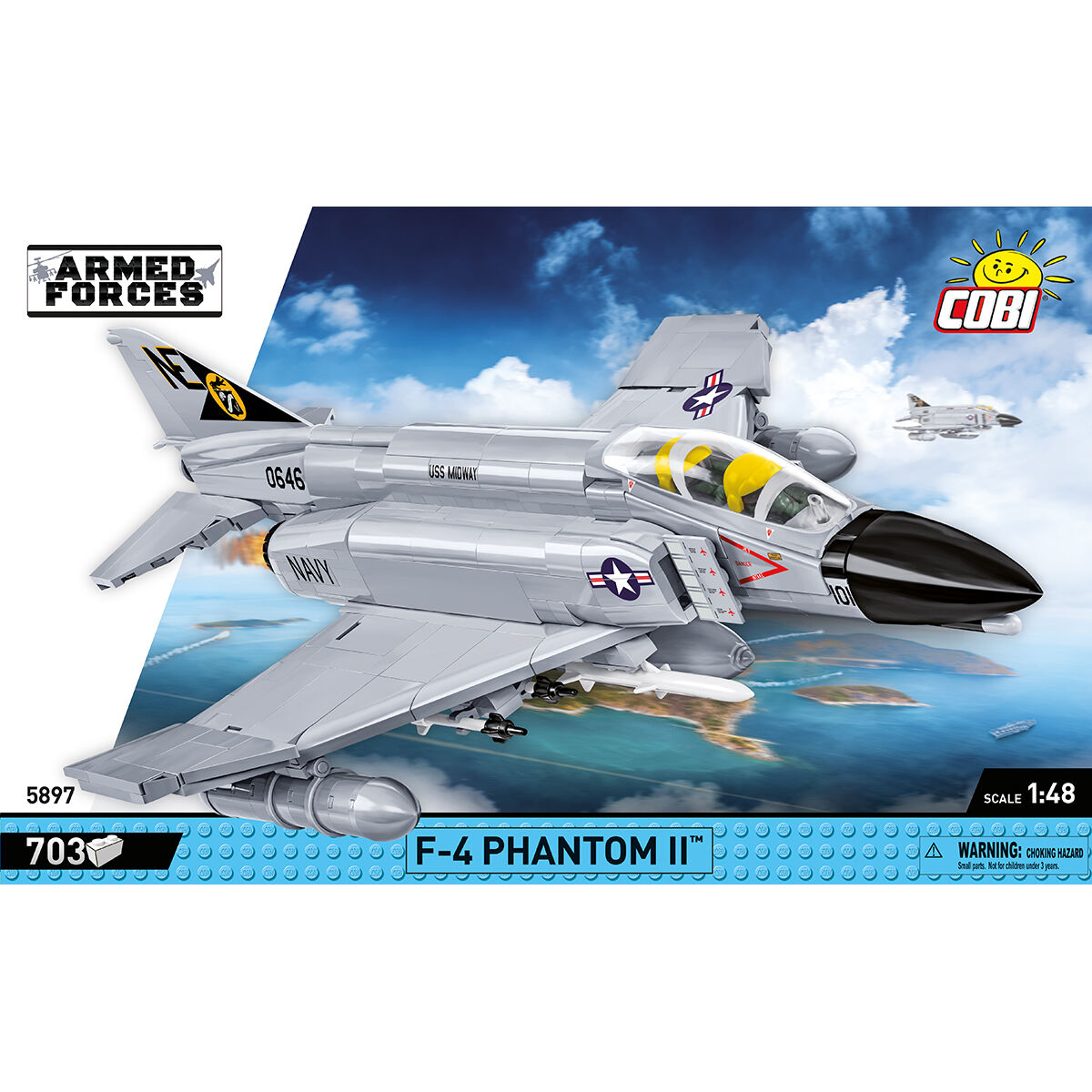 F-4 Phantom II pokazany na podstawce i z uzbrojeniem