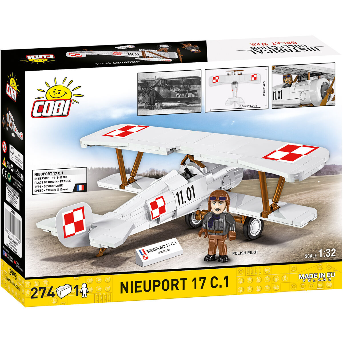 Model Nieuport 17 C.1 z figurką pilota i tabliczką kolekcjonerską