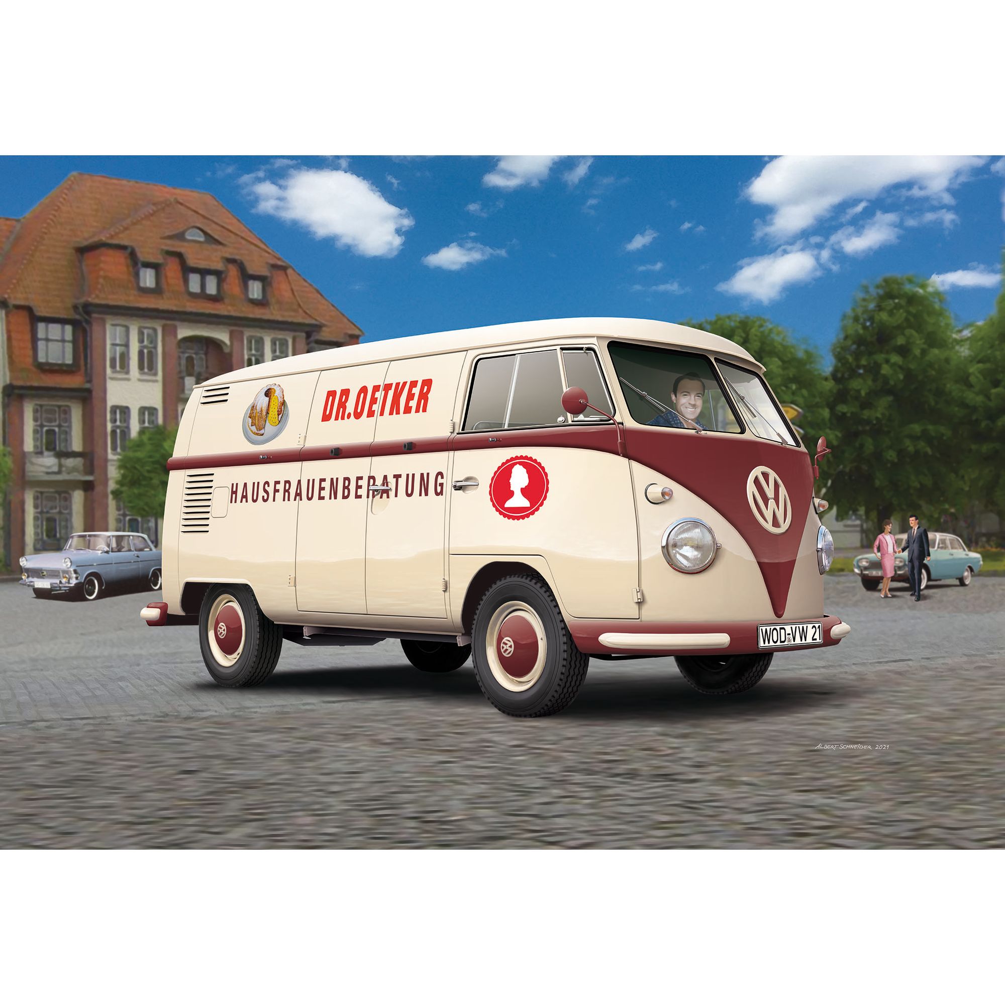 Złożony model VW T1 Dr. Oetker na ulicy
