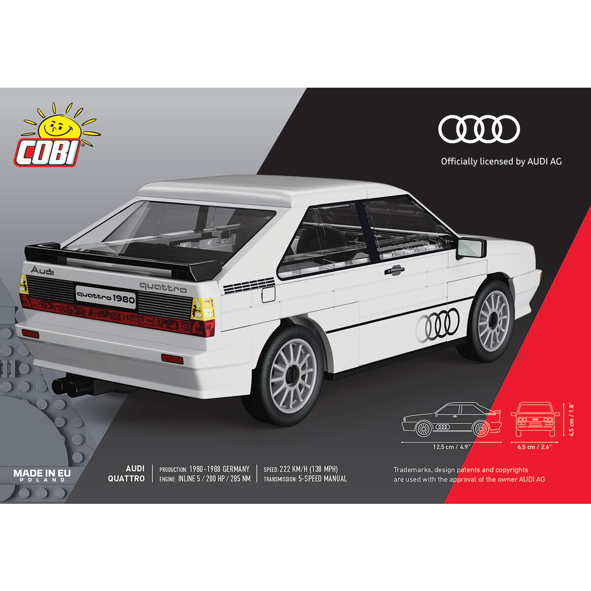 Biały model Audi quattro (1980) – widok z przodu