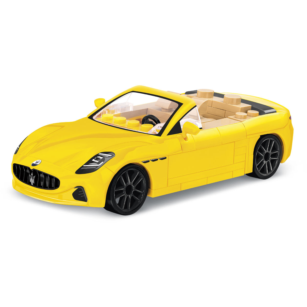Żółty model Maserati GranCabrio z ruchomymi kołami