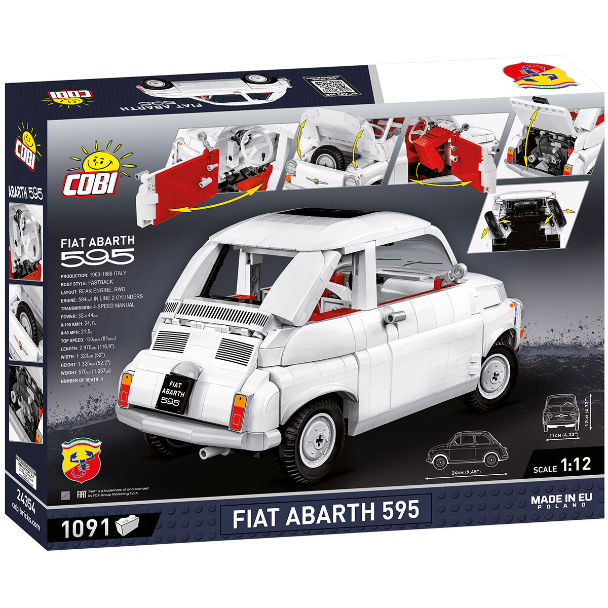 Fiat Abarth 595 w widoku od tyłu z otwieranymi elementami