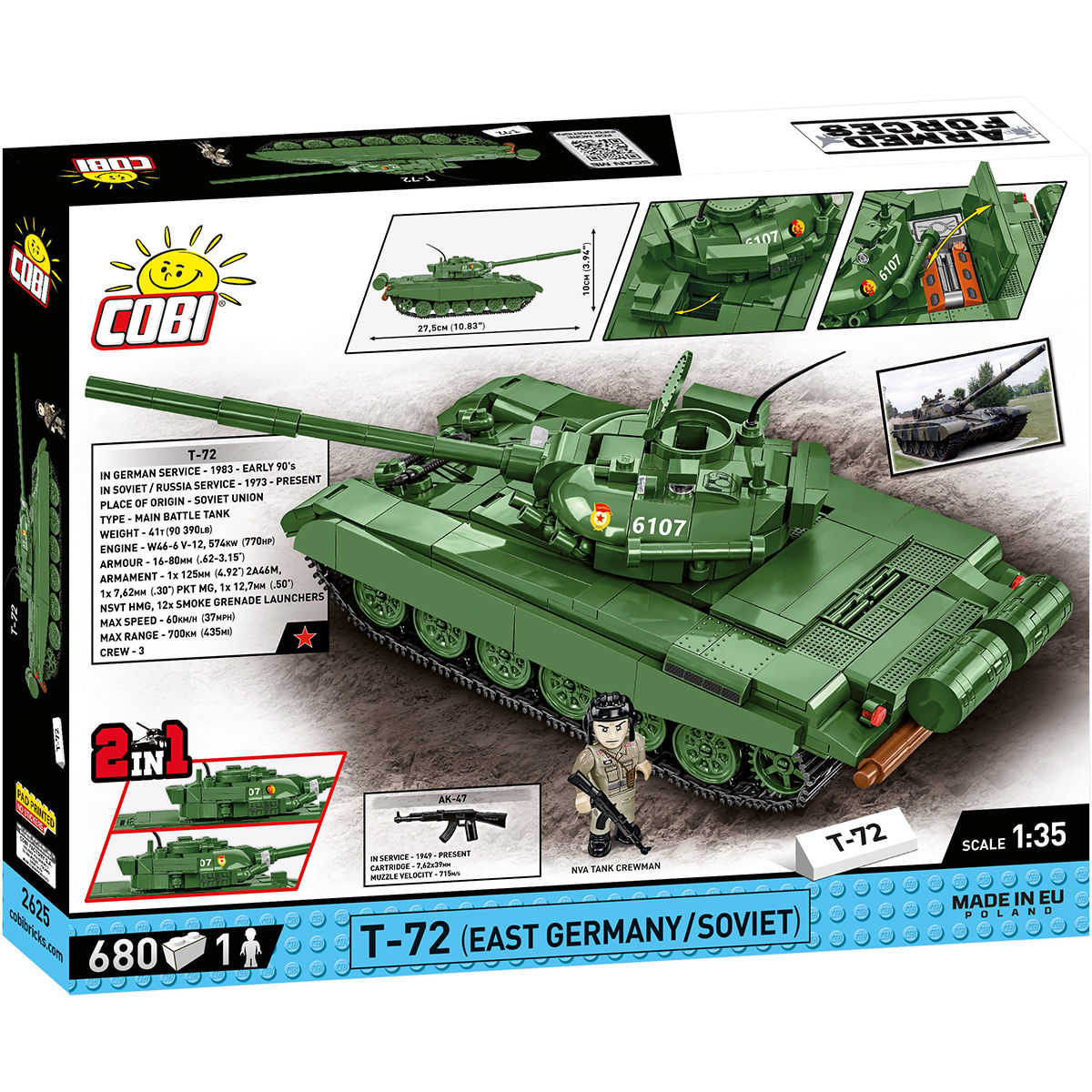 Model klockowy czołgu T-72 na opakowaniu