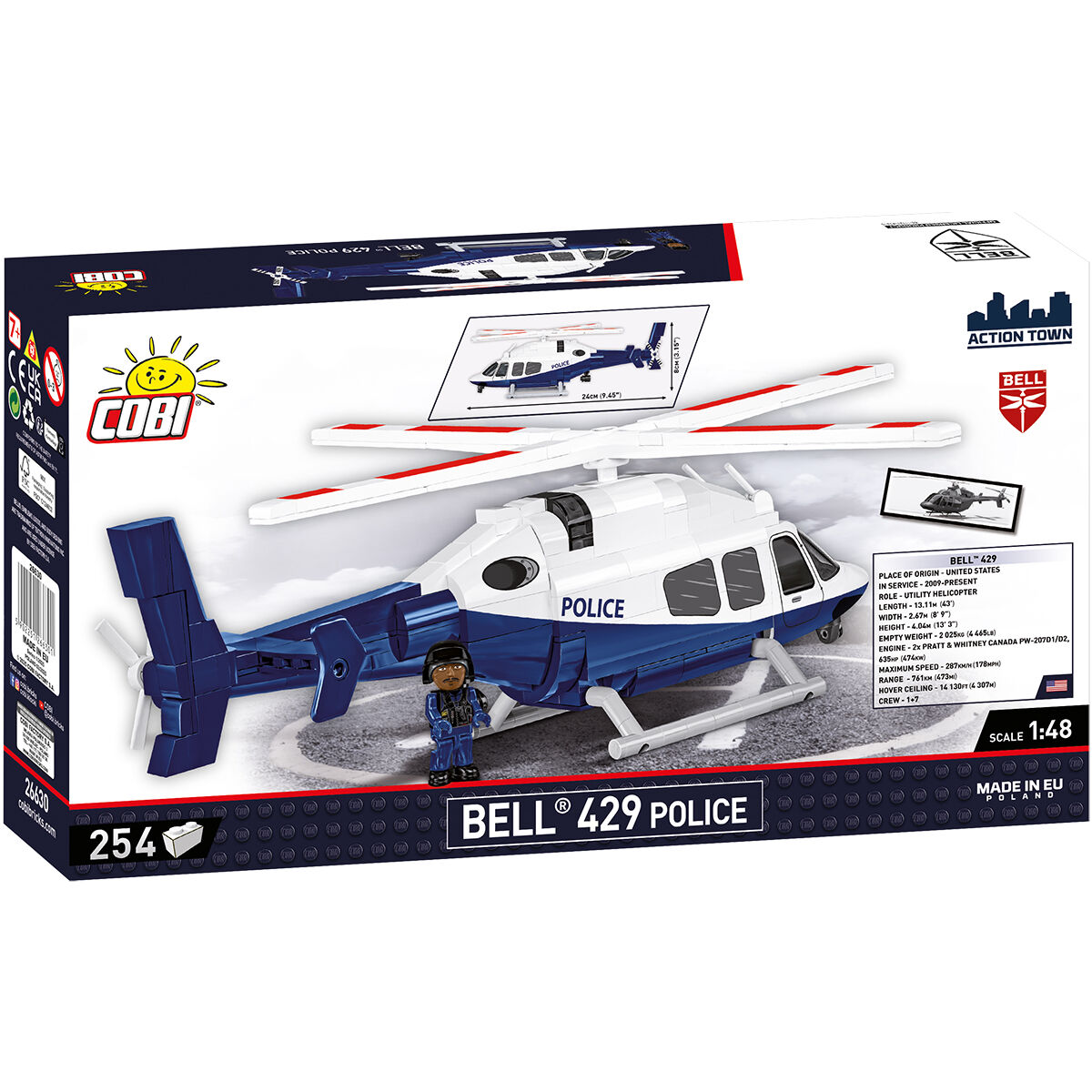 Model śmigłowca Bell 429 Police z figurką funkcjonariusza