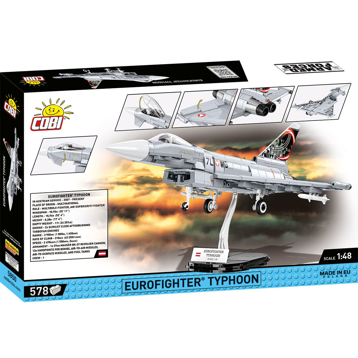 Eurofighter Typhoon z podwoziem na podstawce ekspozycyjnej